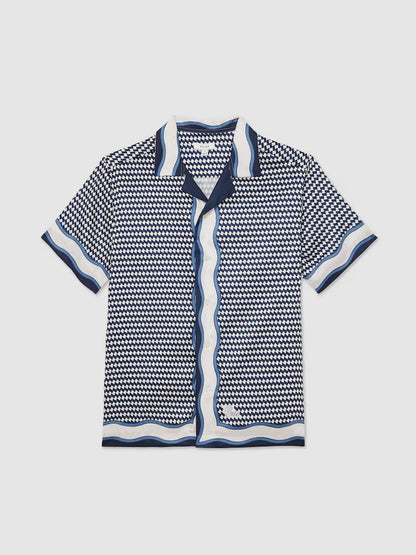 GEOMETRIC-PRINT CUBAN-COLLAR SHIRT