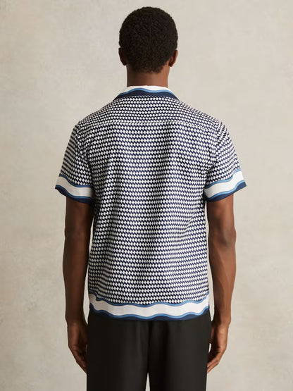 GEOMETRIC-PRINT CUBAN-COLLAR SHIRT