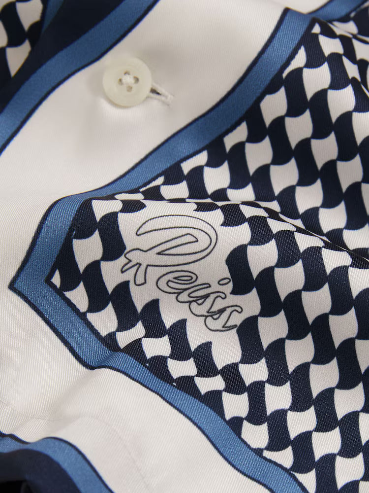GEOMETRIC-PRINT CUBAN-COLLAR SHIRT