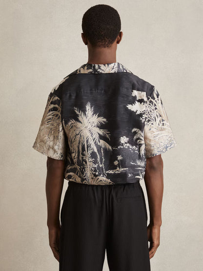 JUNGLE PRINT CUBAN-COLLAR SHIRT