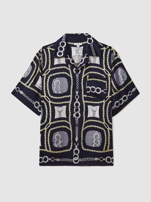 JENSON CHAIN PRINT CUBAN COLLAR SHIRT