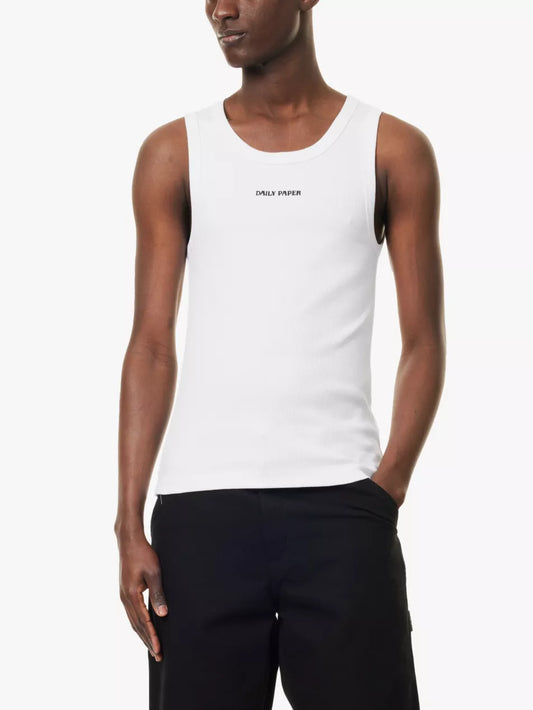 BRAND-EMBROIDERED RIBBED STRETCH-COTTON TOP