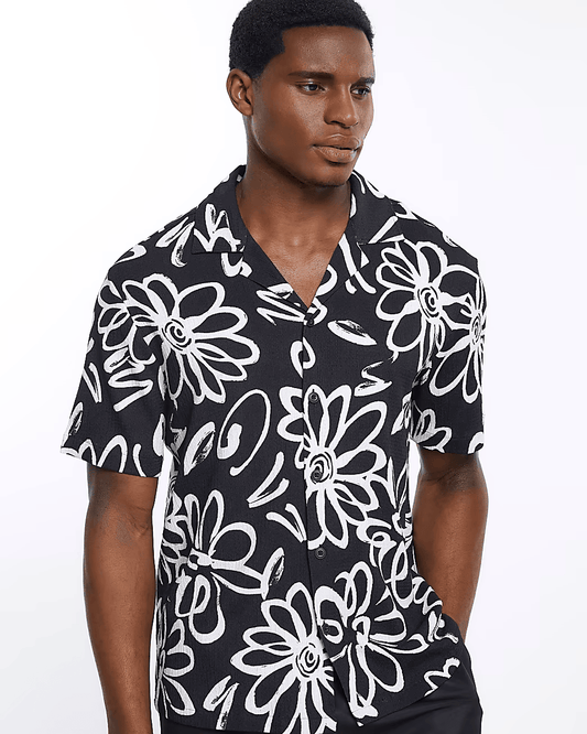 BLACK FLORAL REVERE SHORT SLEEVE SHIRT