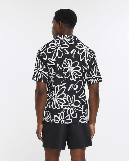 BLACK FLORAL REVERE SHORT SLEEVE SHIRT