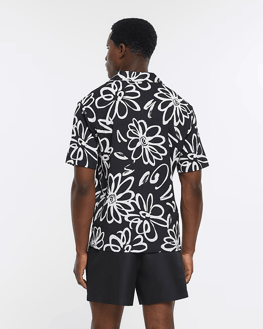 BLACK FLORAL REVERE SHORT SLEEVE SHIRT