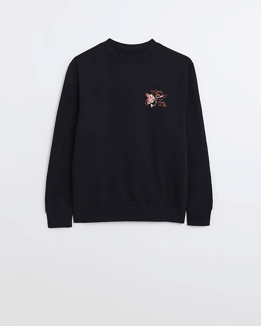 BLACK REGULAR FIT FLORAL PRINT SWEATSHIRT