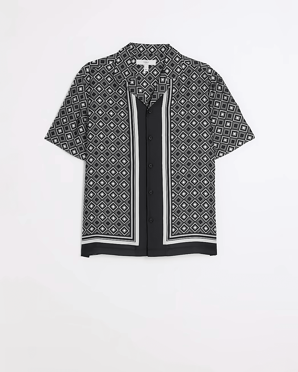 BLACK REGULAR FIT GEO PRINT REVERE SHIRT