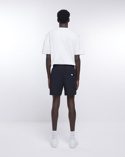 BLACK SKINNY FIT UTILITY BELTED SWIM SHORTS