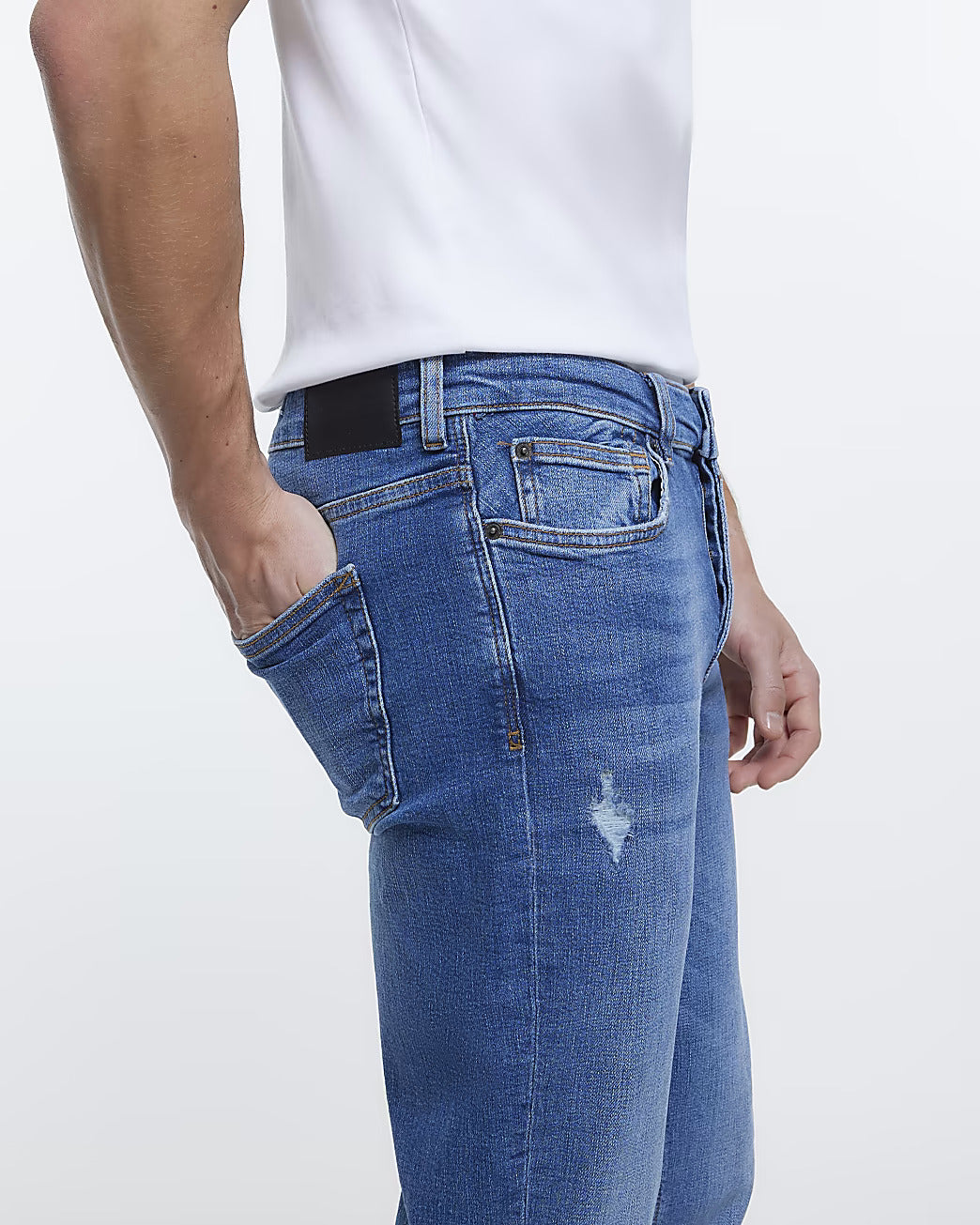 BLUE SLIM FIT RIPPED JEANS