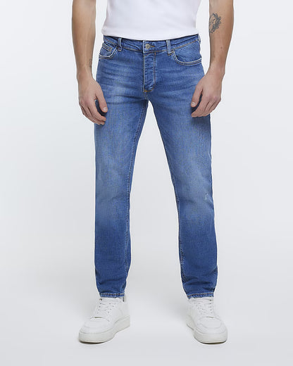 BLUE SLIM FIT RIPPED JEANS