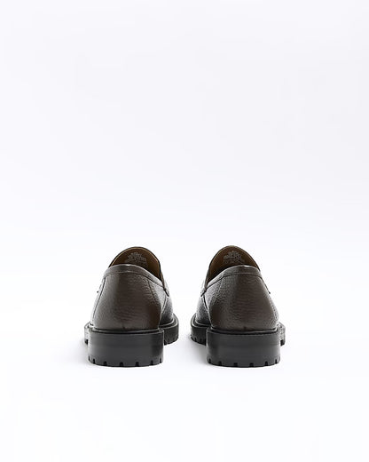 BROWN LEATHER CHUNKY LOAFERS