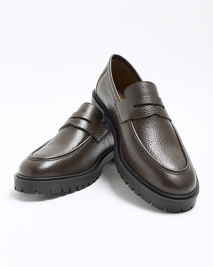 BROWN LEATHER CHUNKY LOAFERS