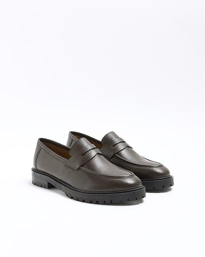 BROWN LEATHER CHUNKY LOAFERS