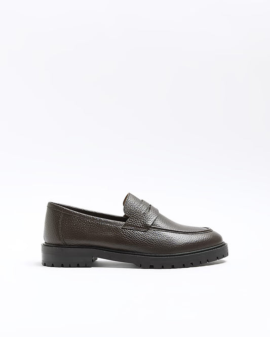 BROWN LEATHER CHUNKY LOAFERS