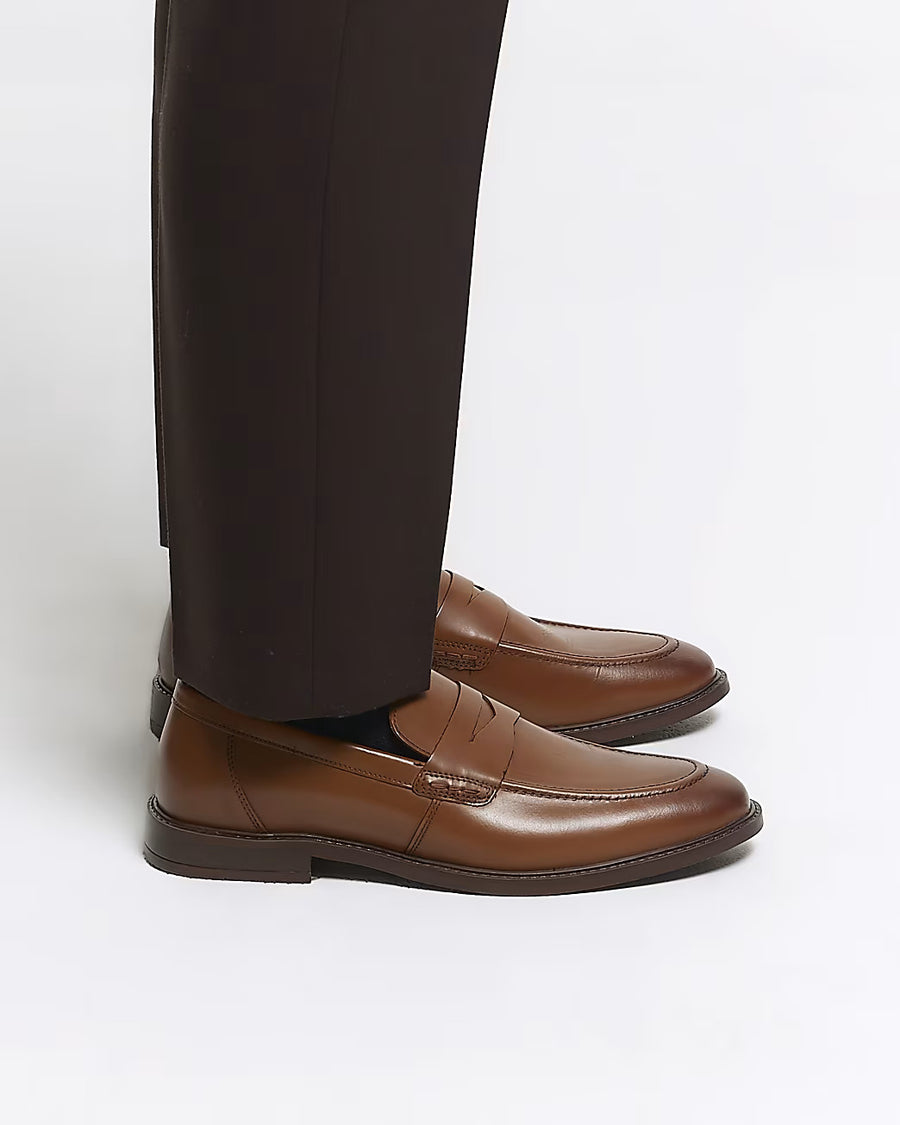 BROWN LEATHER PENNY LOAFERS