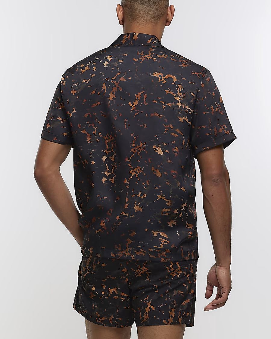 BROWN LEOPARD PRINT REVERE SHIRT