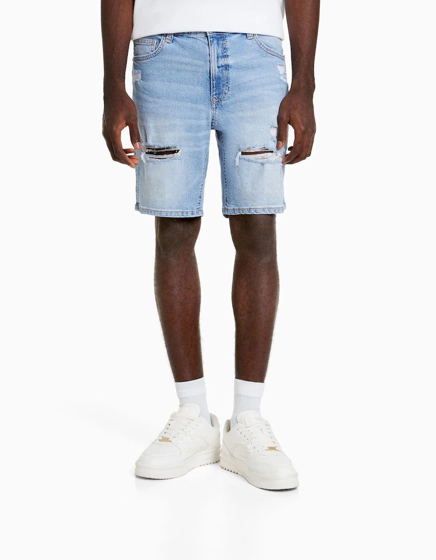 RIPPED DENIM BERMUDA SHORTS