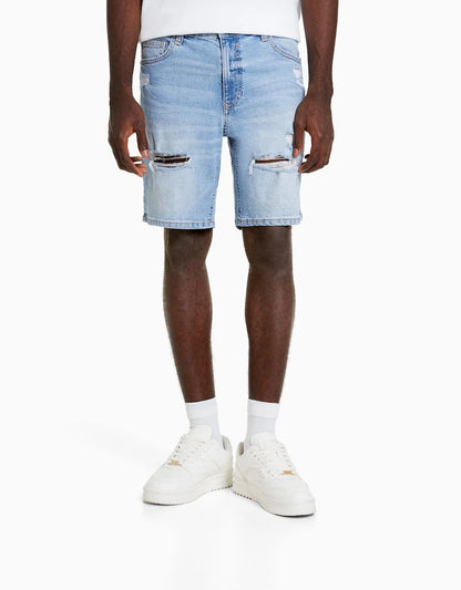 RIPPED DENIM BERMUDA SHORTS