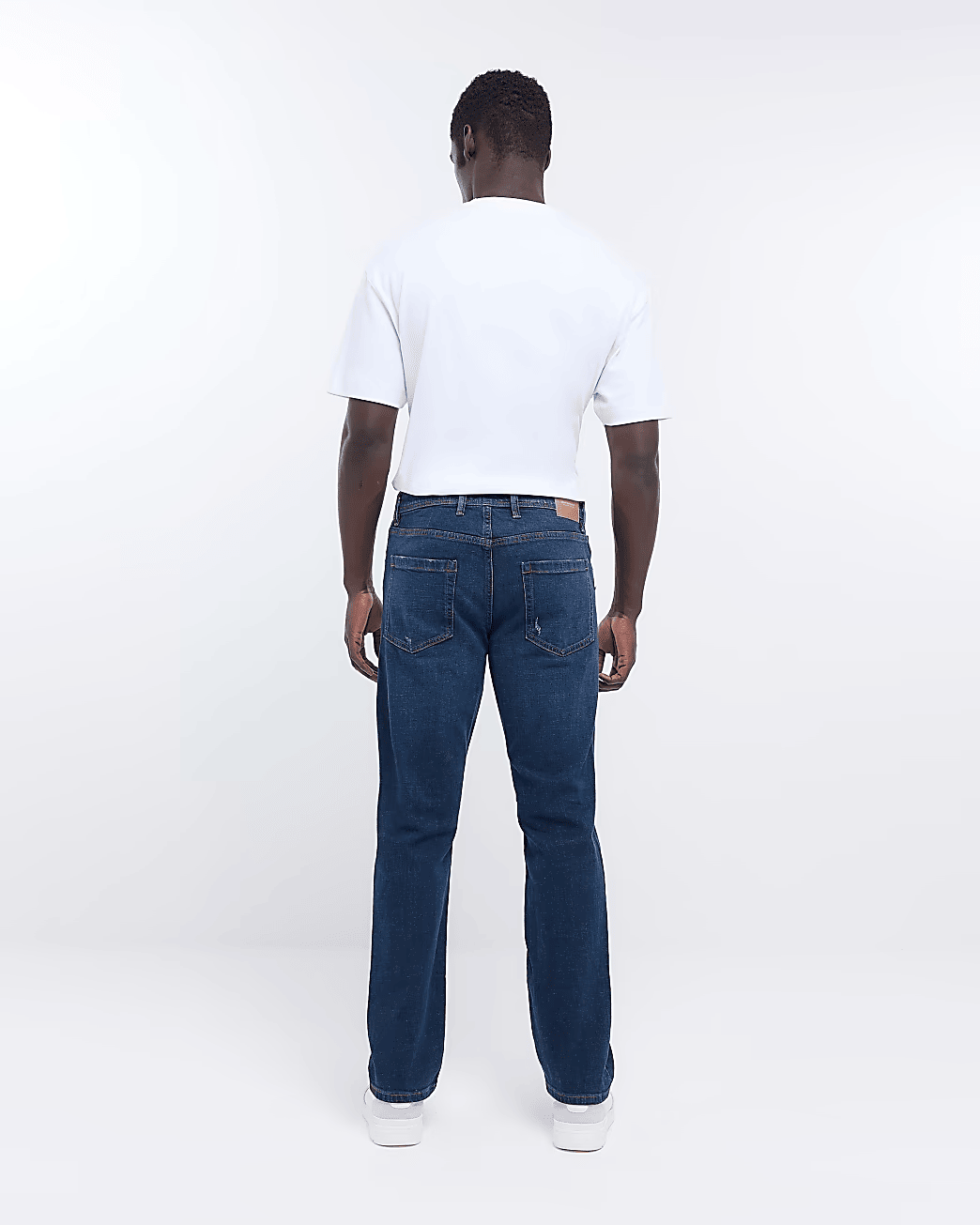 DARK BLUE STRAIGHT FIT RIPPED JEANS