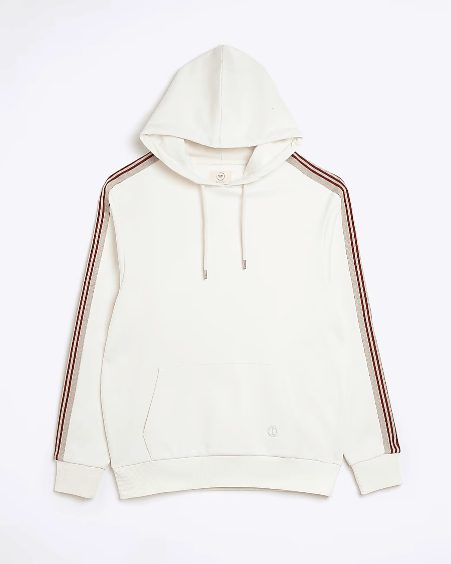 ECRU REGULAR FIT STRIPED SLEEVE HOODIE