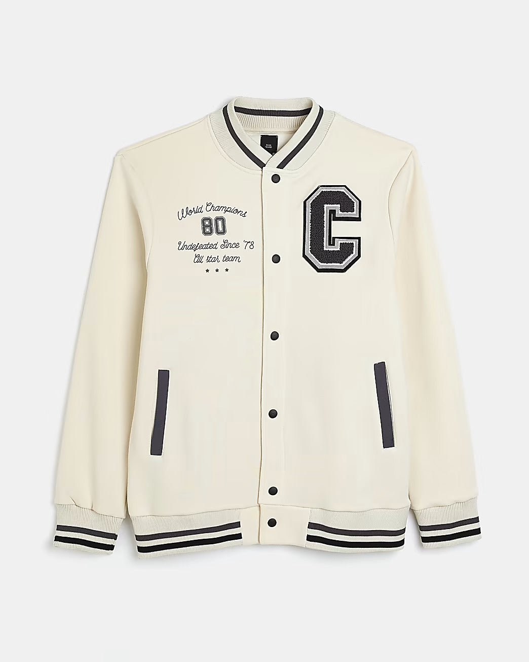 ECRU REGULAR FIT VARSITY BOMBER JACKET