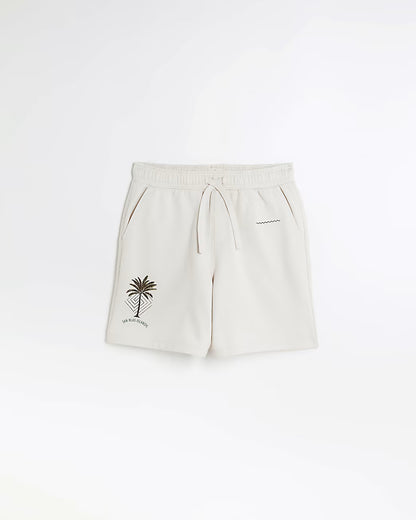 ECRU REGULAR FIT EMBROIDERED SHORTS