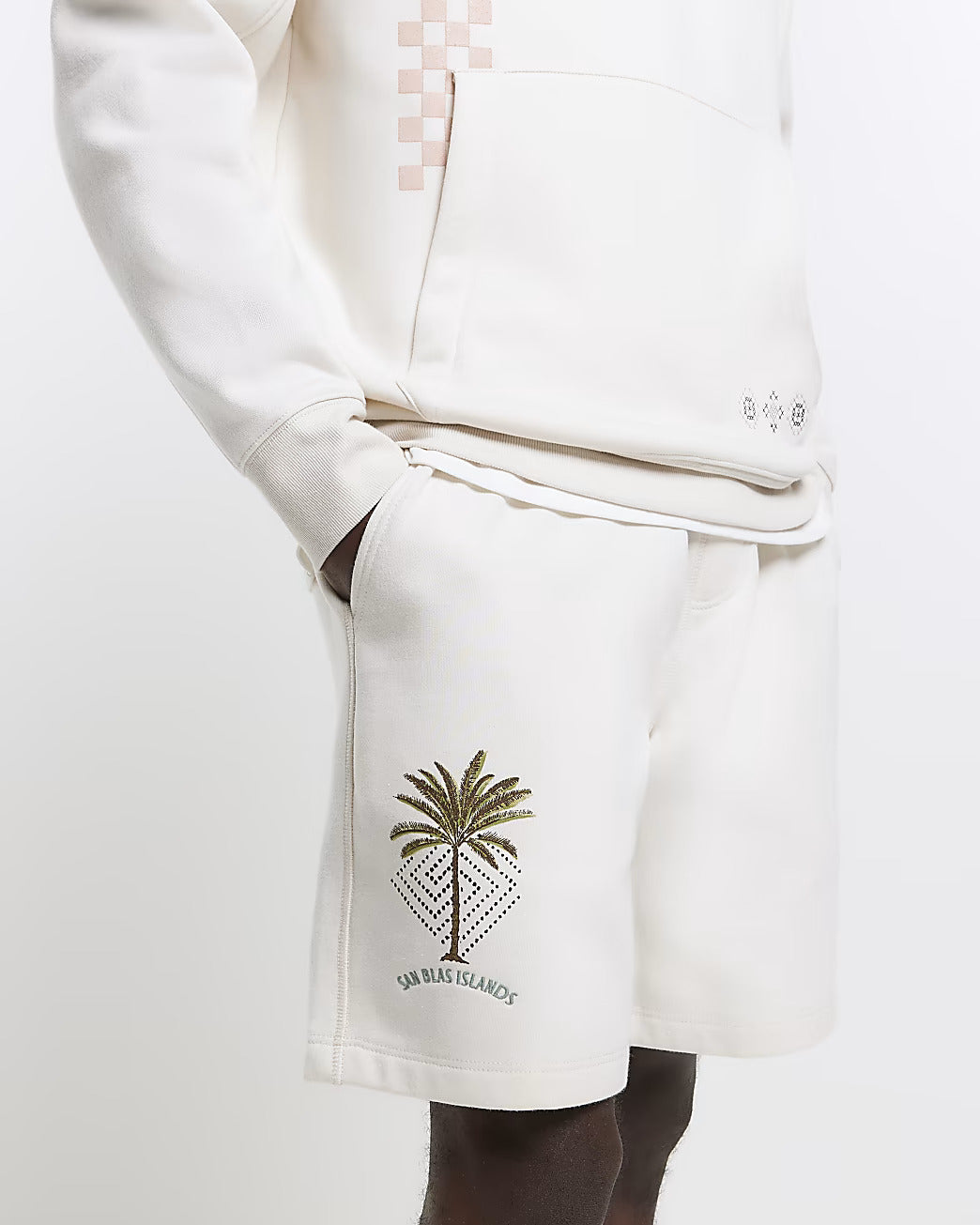 ECRU REGULAR FIT EMBROIDERED SHORTS