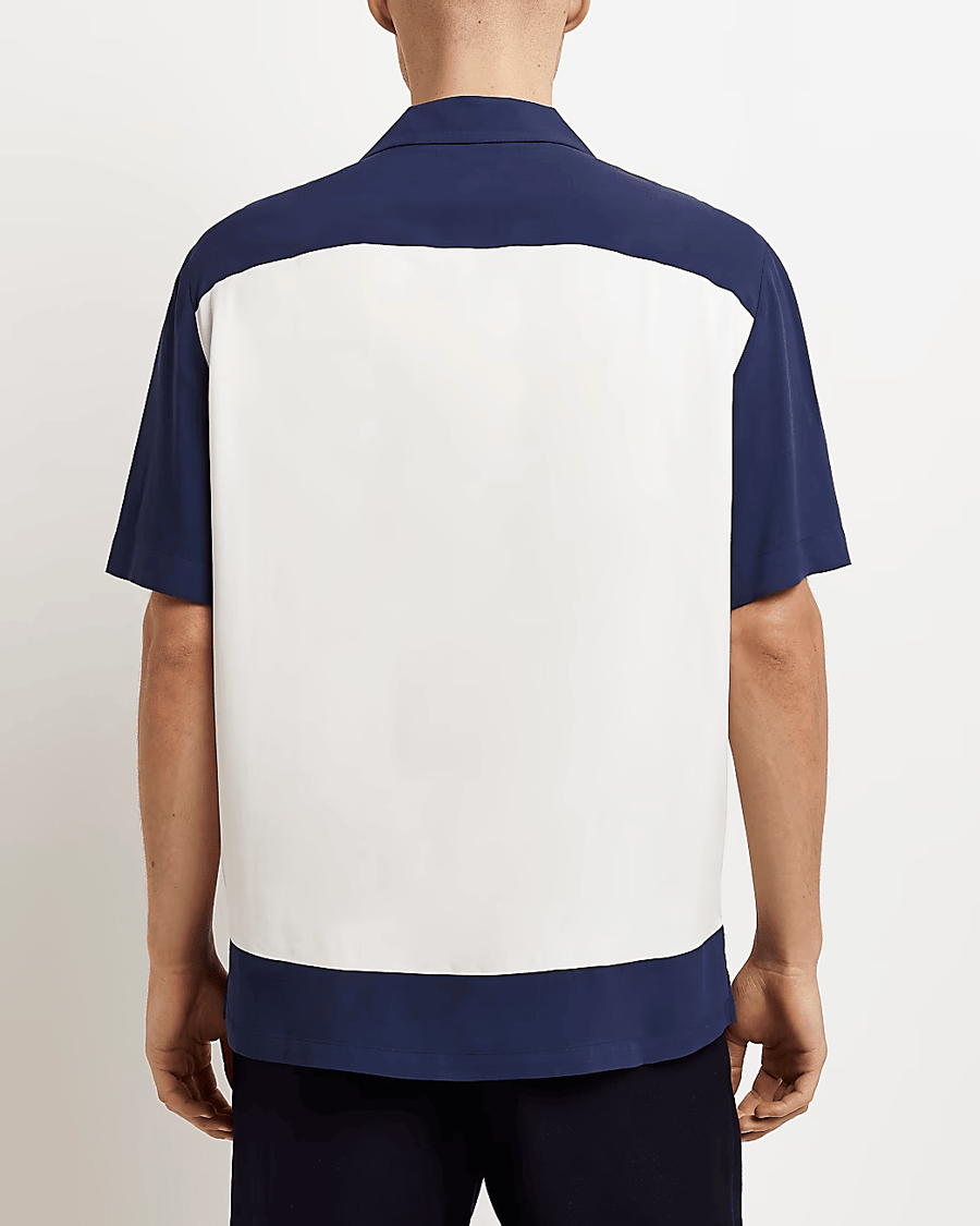 NAVY REGULAR FIT COLOUR BLOCK REVERE SHIRT