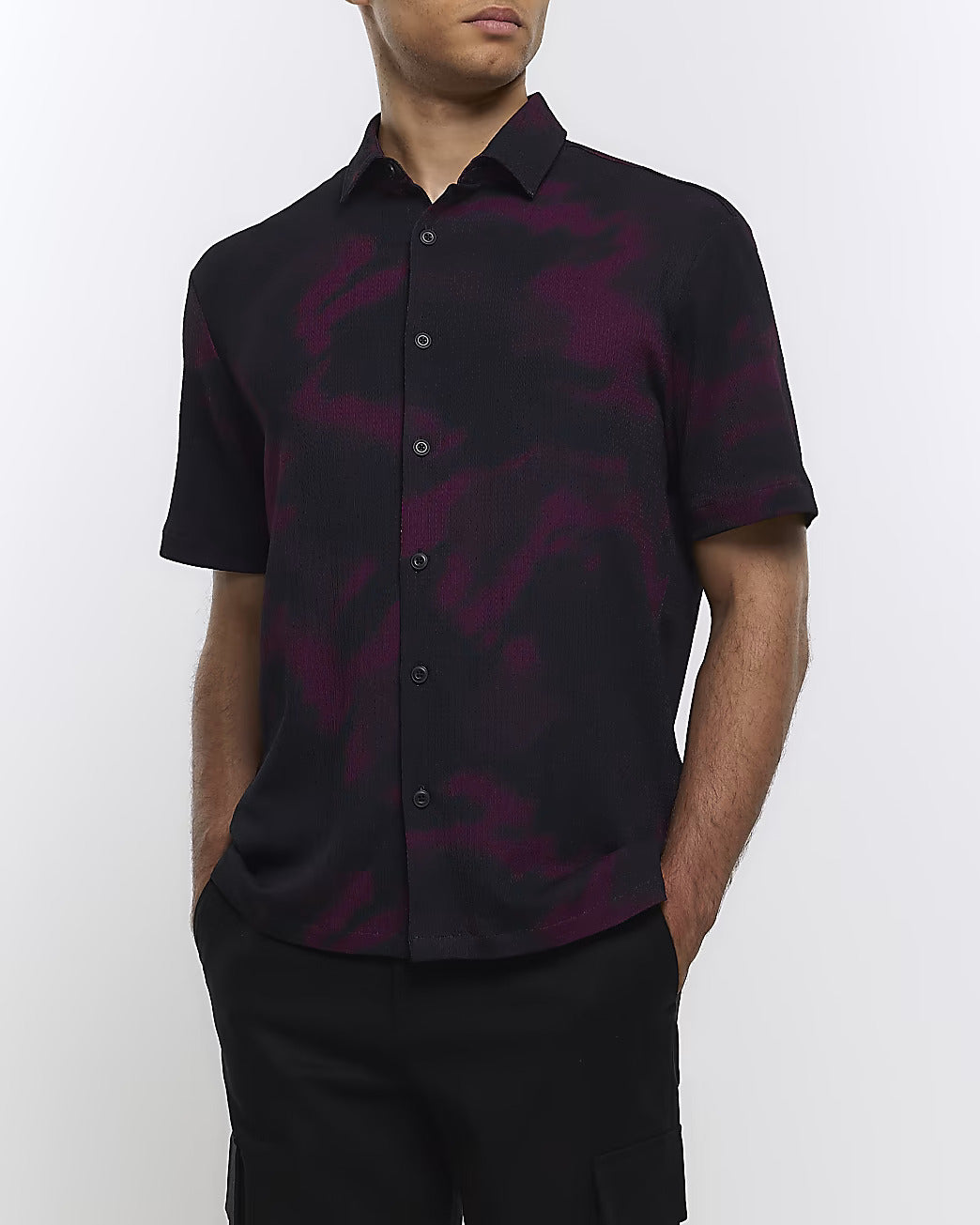 PURPLE REGULAR FIT TEXTURED PRINTED SHIRT