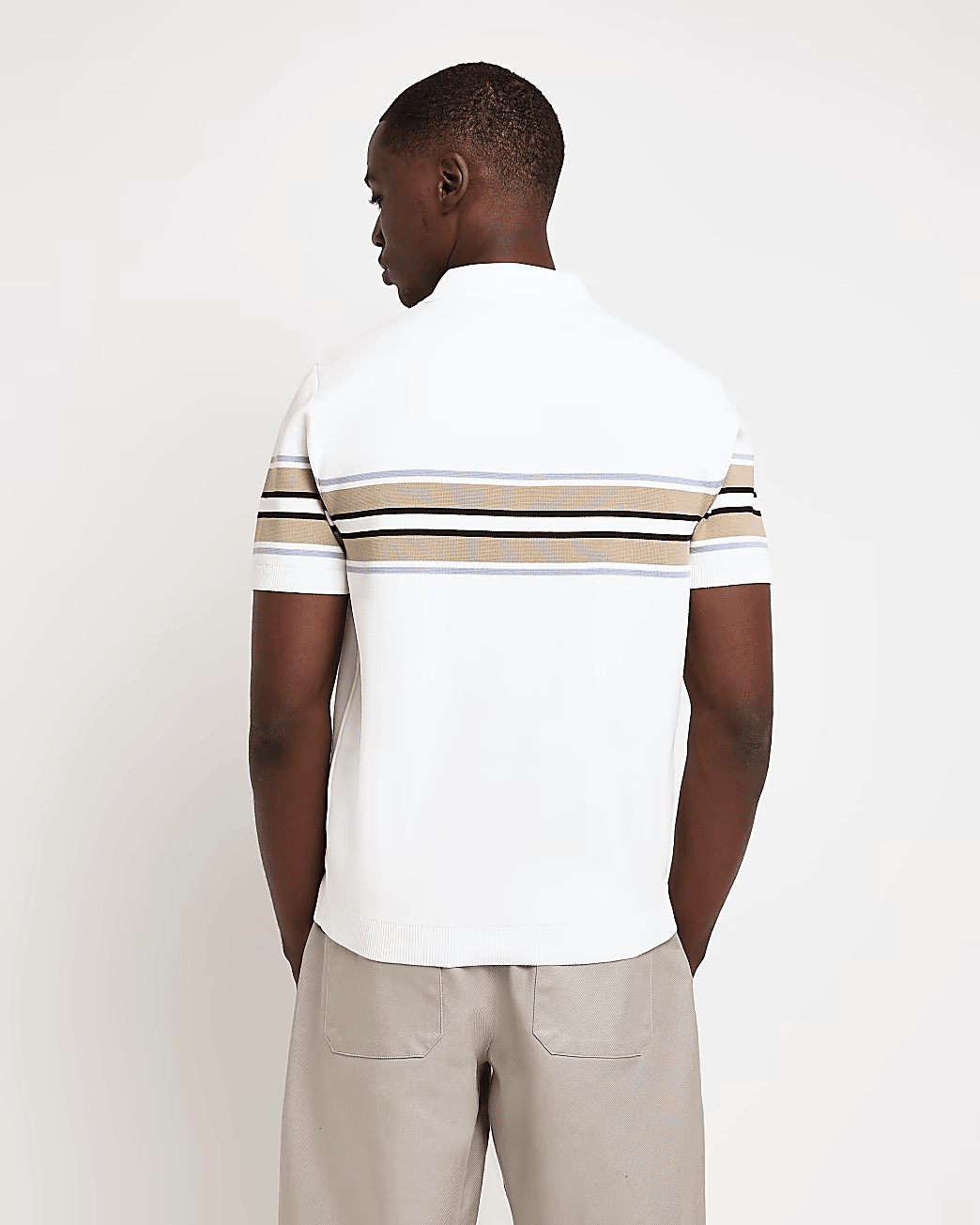 WHITE SLIM FIT STRIPE KNITTED POLO SHIRT