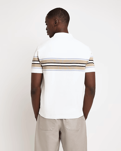 WHITE SLIM FIT STRIPE KNITTED POLO SHIRT