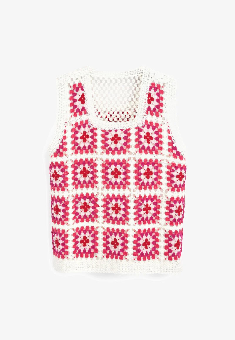 MULTICOLOURED SQUARE NECK CROCHET