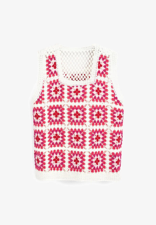 MULTICOLOURED SQUARE NECK CROCHET