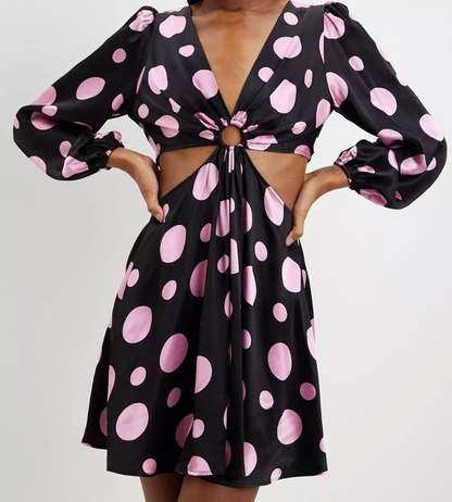 SPOT SATIN CUT OUT MINI DRESS