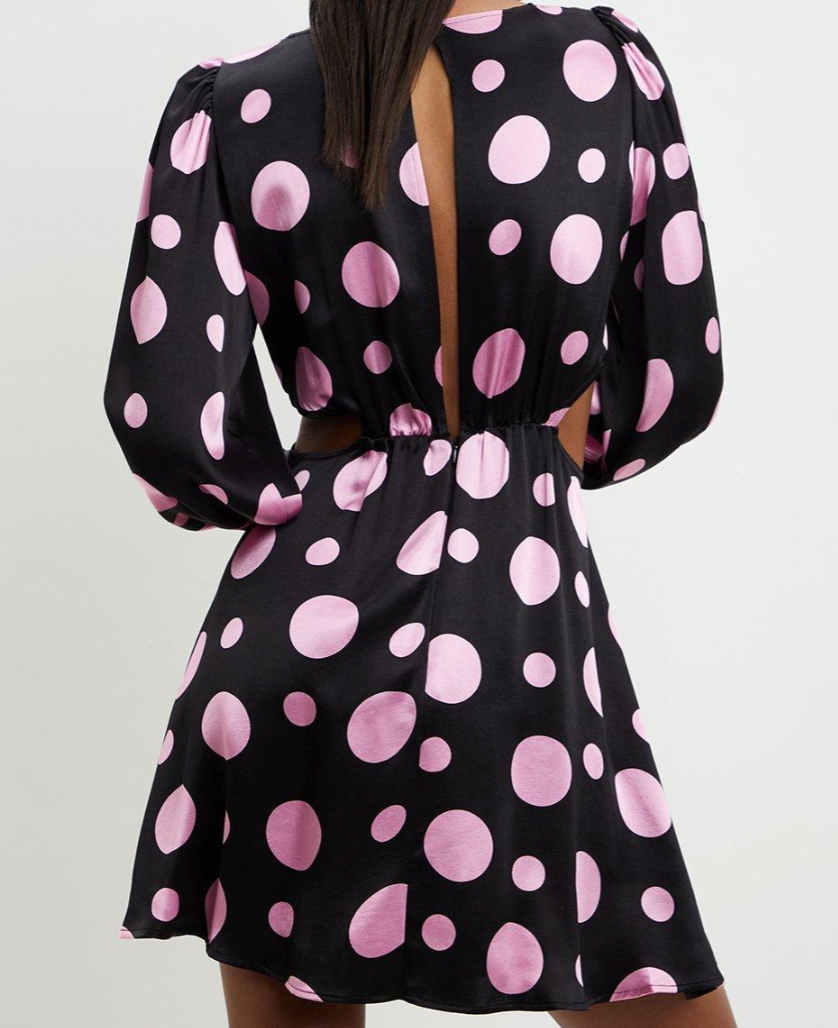 SPOT SATIN CUT OUT MINI DRESS