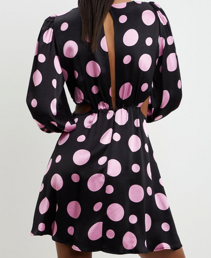 SPOT SATIN CUT OUT MINI DRESS