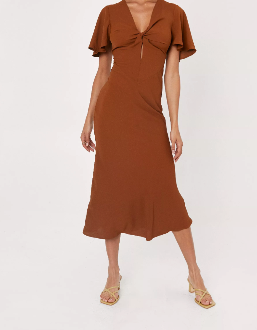 FLARE SLEEVE MIDI TEA DRESS