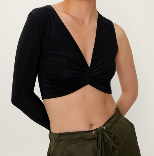 SLINKY KNOT FRONT ONE SLEEVE TOP