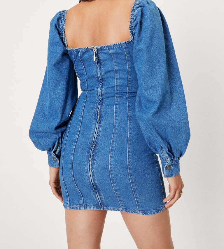CUP DETAIL DENIM MINI DRESS