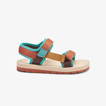 COLOUR BLOCK RUST STRAP TOUCH FASTENING TREKKER SANDALS