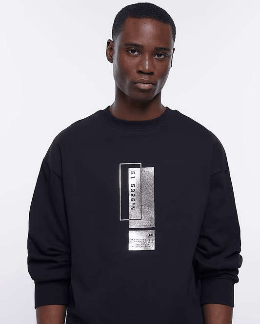 BLACK OVERSIZED FIT METALLIC PRINT SWEATSHIRT