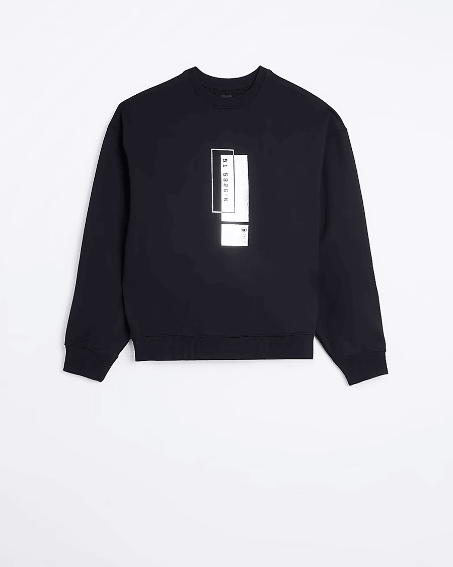 BLACK OVERSIZED FIT METALLIC PRINT SWEATSHIRT