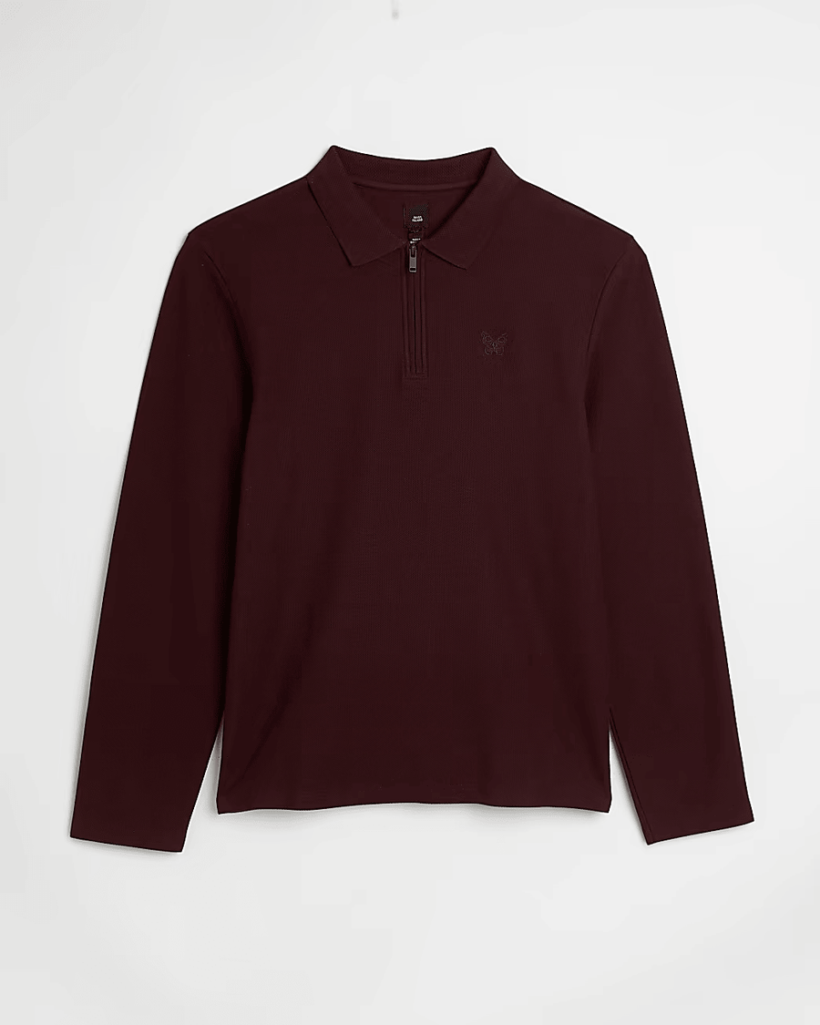 RED SLIM FIT HONEYCOMB POLO SHIRT